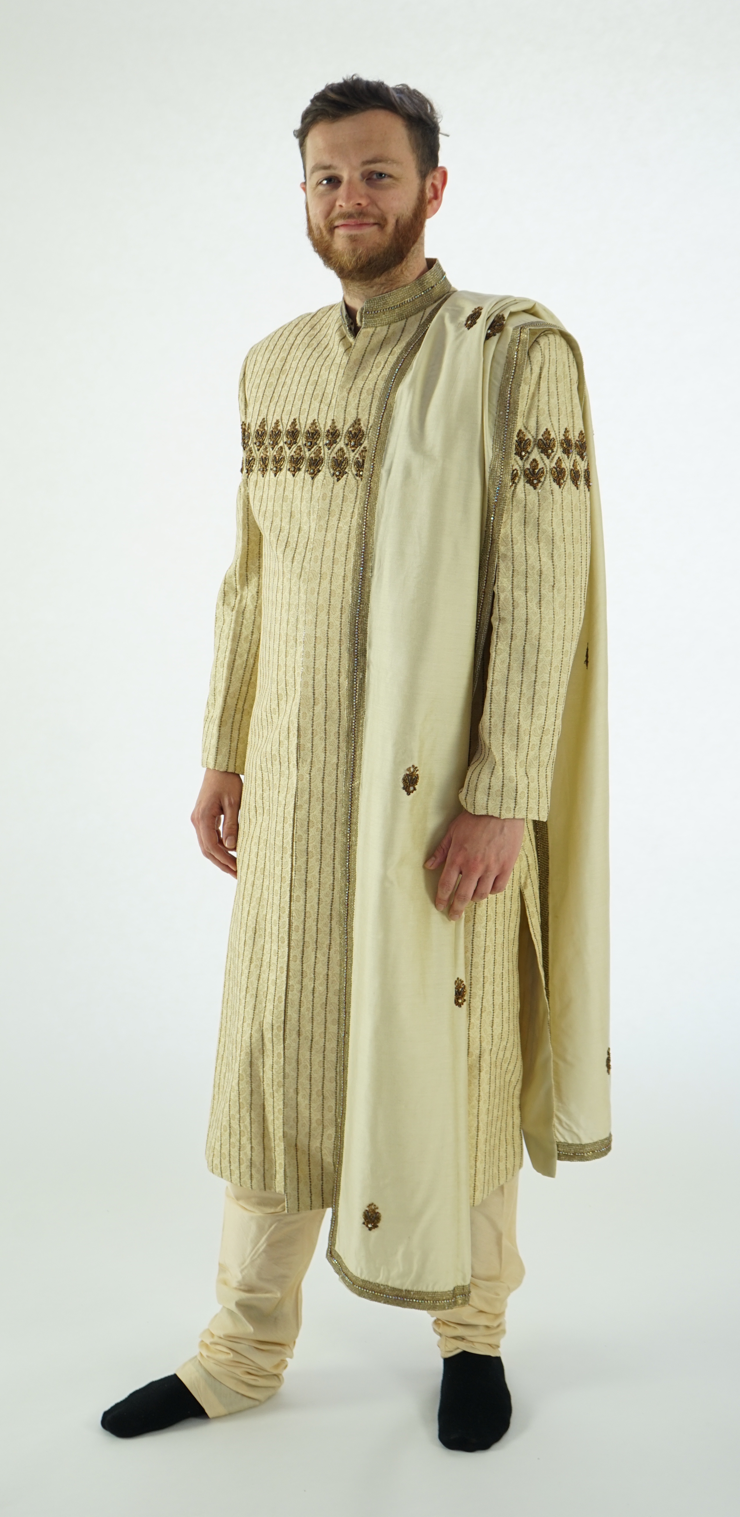 A modern Indian Men's wedding frock coat and trousers. Ex London Festival Opera - 'The Magic Flute'